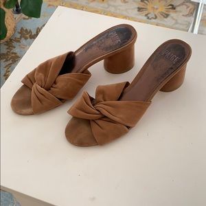 Tan suede low mule slide